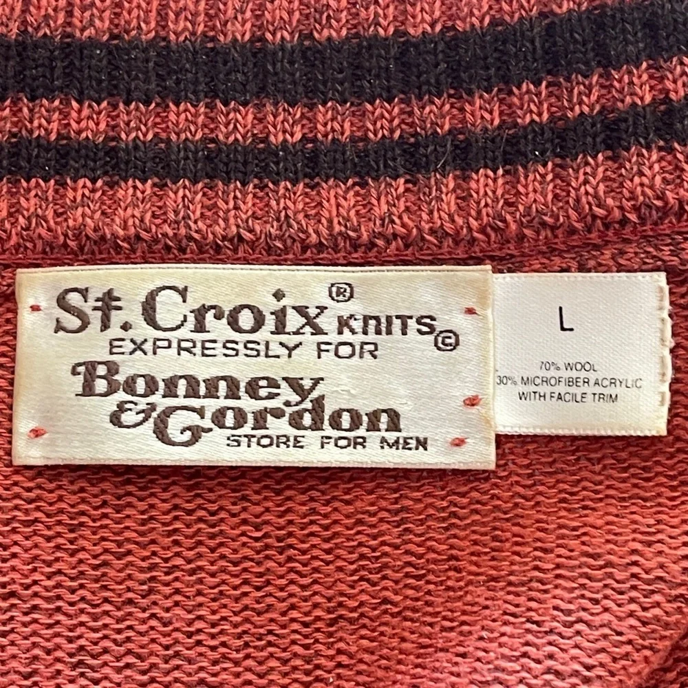St Croix Quarter Zip Pullover Sweater Size L Wool Blend Orange Brown Elbow Patch